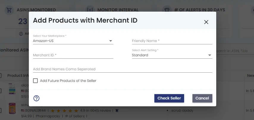 enter merchant id and brands