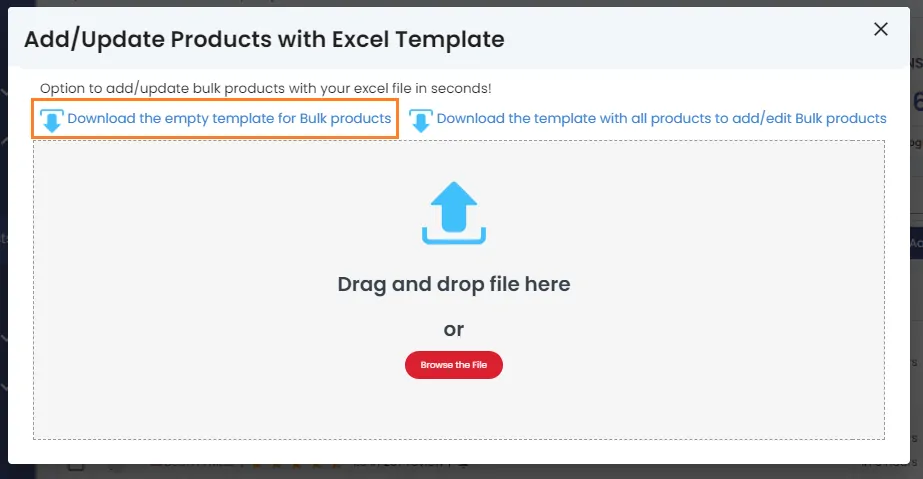 Download the empty template for Bulk products