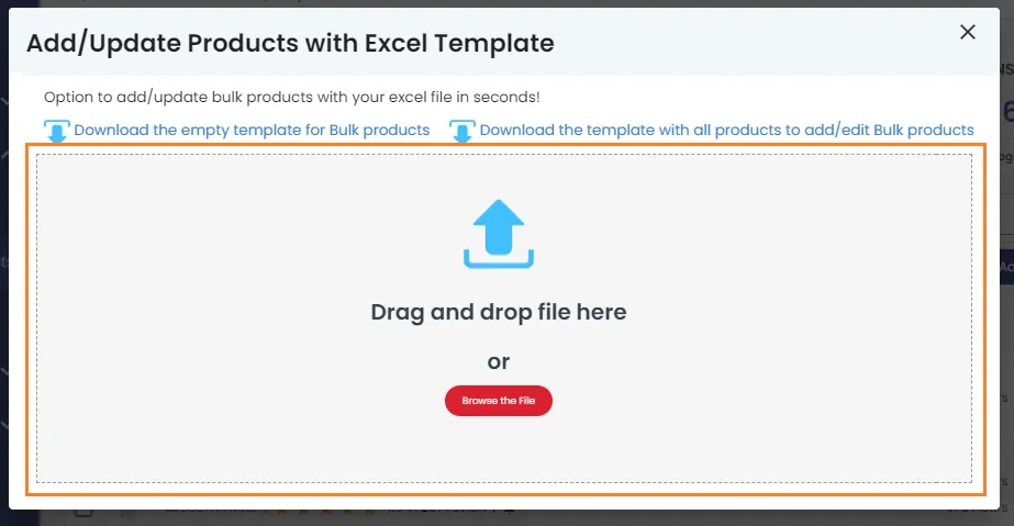 upload the excel to add product monitor