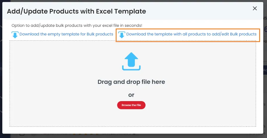 Download the template with all products for add/edit Bulk products