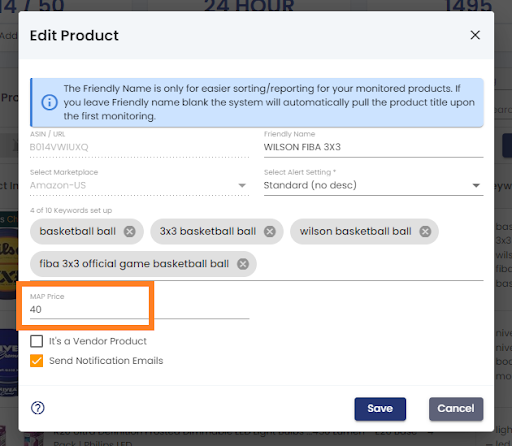 Example of Product Monitoring with MAP Price Setting