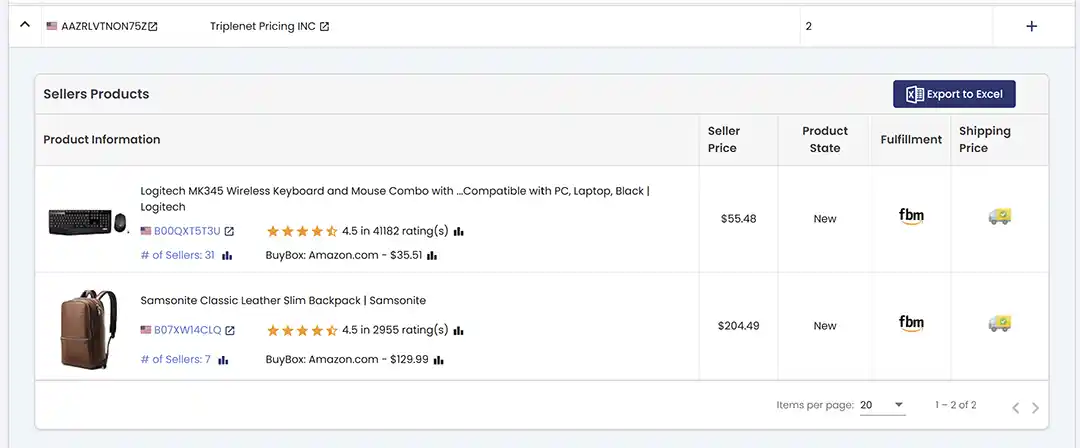 Amazon competitor view by seller2