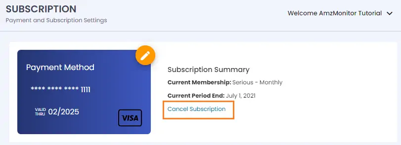 Subscription Settings - Cancel Subscription