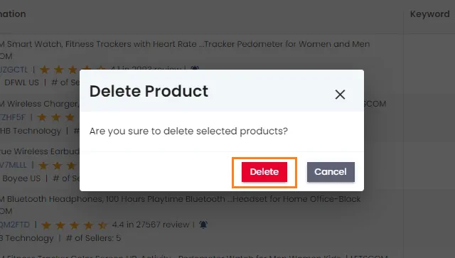 Remove Product monitoring confirmation