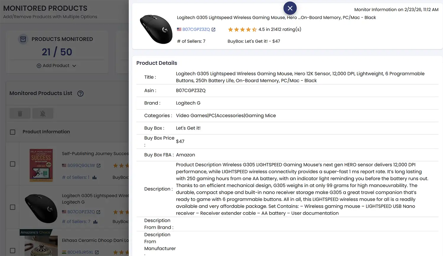 Quick Details Hover Menu