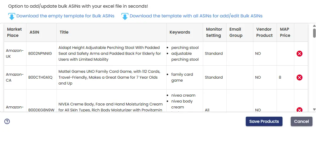 bulk product monitoring popup