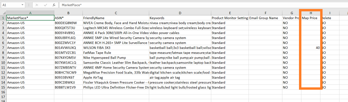 upload the excel to edit current product monitors