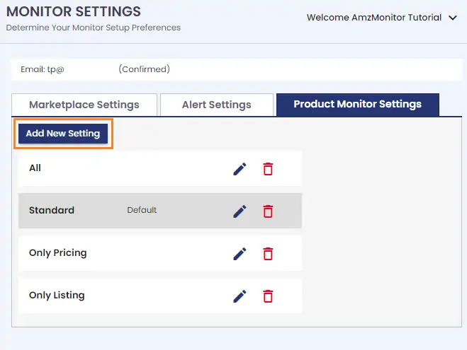 Add New Product Monitor Setting