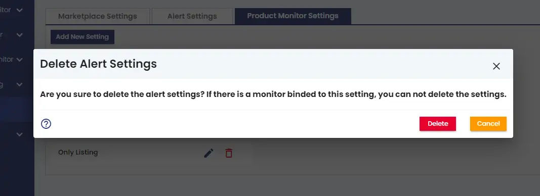 Remove Product Monitor Setting confirmation