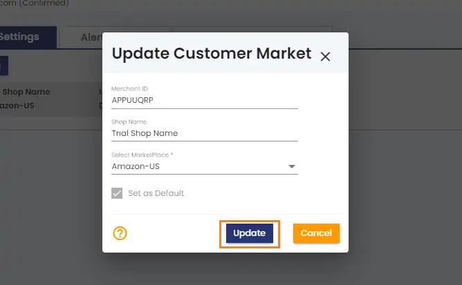 Update Marketplace Settings confirmation