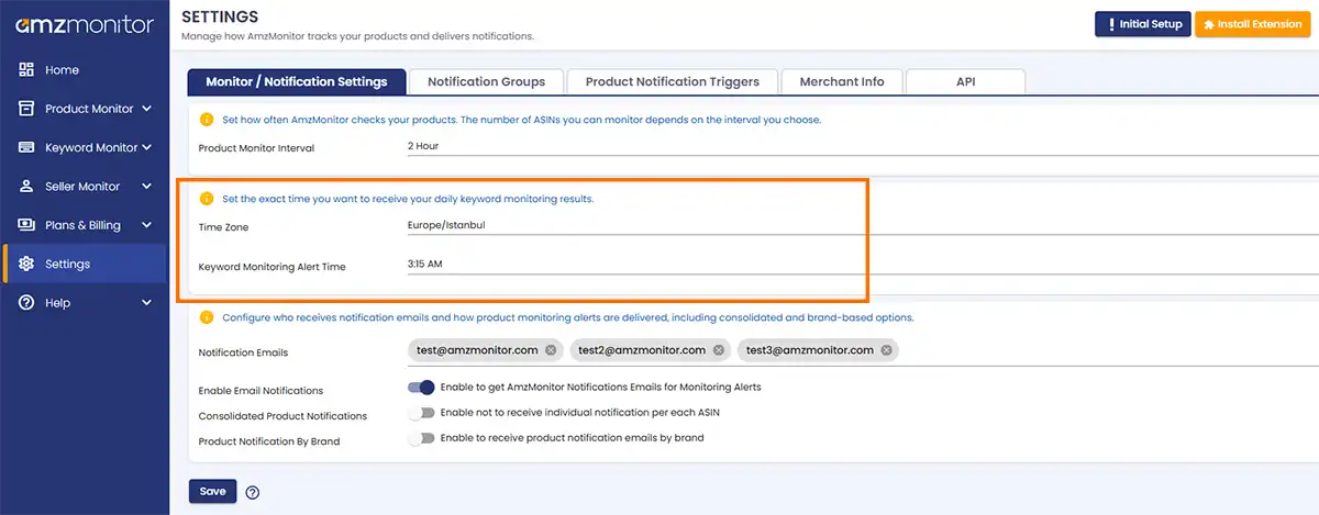 keyword monitoring time
