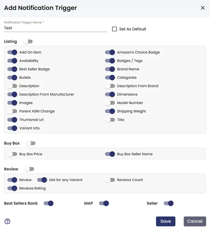 Product Monitor Setting set as default
