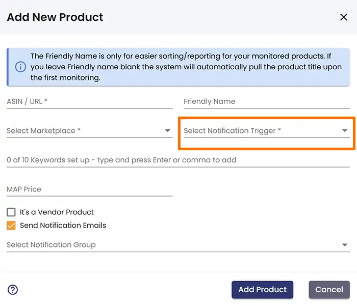 add ASIN number and select the marketplace