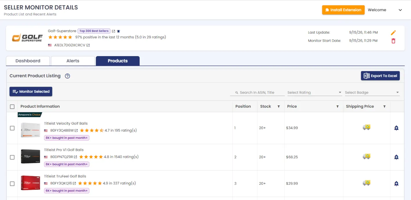 seller monitor detail dashboard