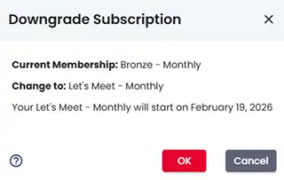 downgrade Subscription popup