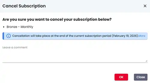 cancel Subscription popup